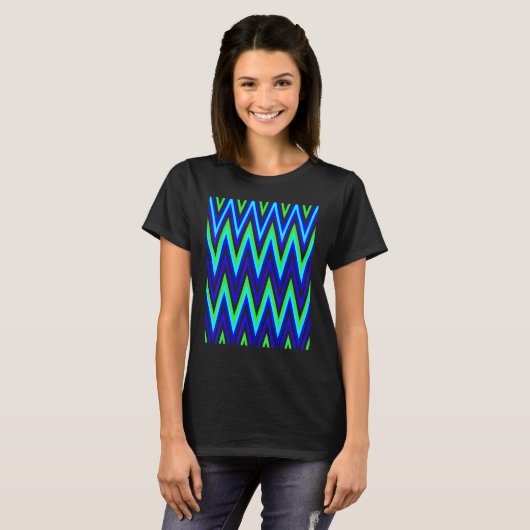 Chevron In Deep Blue Lime Green Zigzags T-shirt (Voorkant volledig)