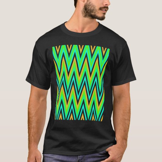 Chevron In Pale Orange Blue Green Zigzags T-shirt (Voorkant)