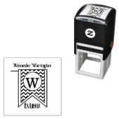 Chevron Initiaal Banner Monogram Ex Libris Boek Zelfinktende Stempel (In situ)