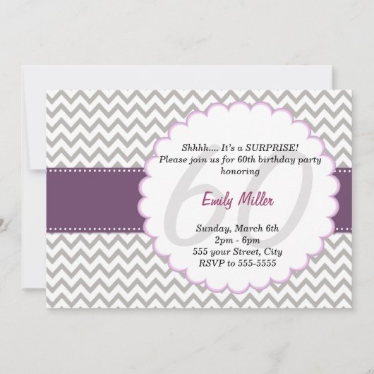 Chevron Invitation Adult Birthday Party Paars Kaart (Voorkant)