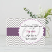 Chevron Invitation Adult Birthday Party Paars Kaart (Staand voorkant)