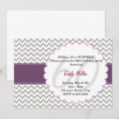 Chevron Invitation Adult Birthday Party Paars Kaart (Voorkant / Achterkant)