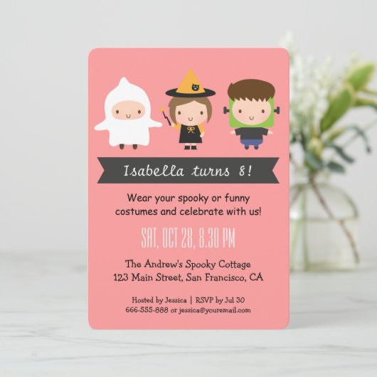 Chevron Kinder Halloween Birthday Party Kaart (Staand voorkant)