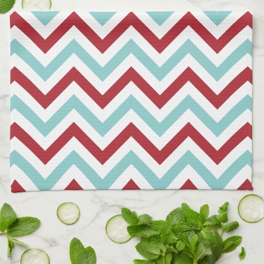 Chevron Kitchen Towel | {Aqua & Red} Theedoek (Gevouwen)