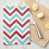 Chevron Kitchen Towel | {Aqua & Red} Theedoek (Quarter Fold)