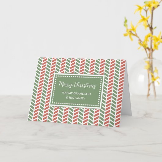 Chevron kleinzoon en familie vrolijk kerstfeest kaart (Gele Bloem)