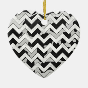 Chevron Koe Black en White Keramisch Ornament