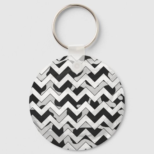 Chevron Koe Black en White Sleutelhanger (Voorkant)