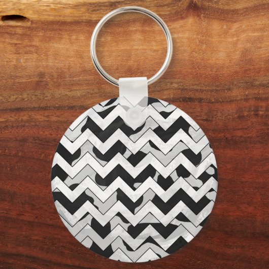 Chevron Koe Black en White Sleutelhanger (Voorkant)