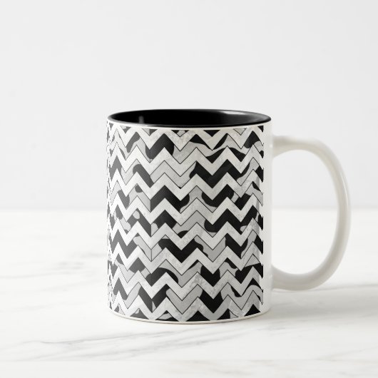 Chevron Koe Black en White Tweekleurige Koffiemok (Rechts)