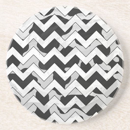 Chevron Koe Black en White Zandsteen Onderzetter (Voorkant)