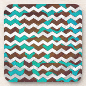 Chevron Koe Brown en Blauwgroen print Drankjes Onderzetter (Voorkant)