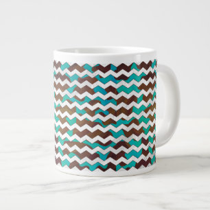 Chevron Koe Brown en Blauwgroen print Grote Koffiekop