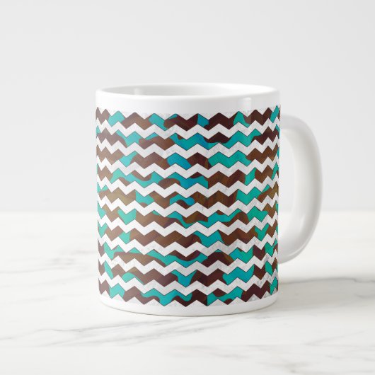 Chevron Koe Brown en Blauwgroen print Grote Koffiekop (Voorkant rechts)