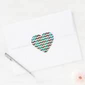 Chevron Koe Brown en Blauwgroen print Hart Sticker (Envelop)