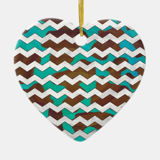 Chevron Koe Brown en Blauwgroen print Keramisch Ornament (Voorkant)