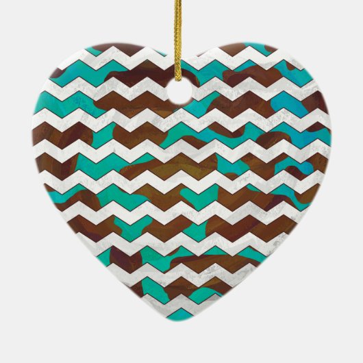 Chevron Koe Brown en Blauwgroen print Keramisch Ornament (Achterkant)