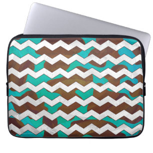 Chevron Koe Brown en Blauwgroen print Laptop Sleeve