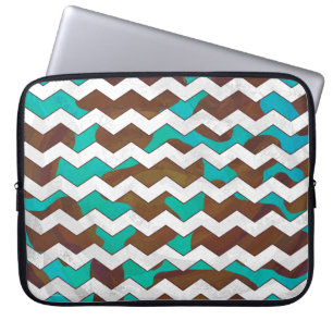 Chevron Koe Brown en Blauwgroen print Laptop Sleeve