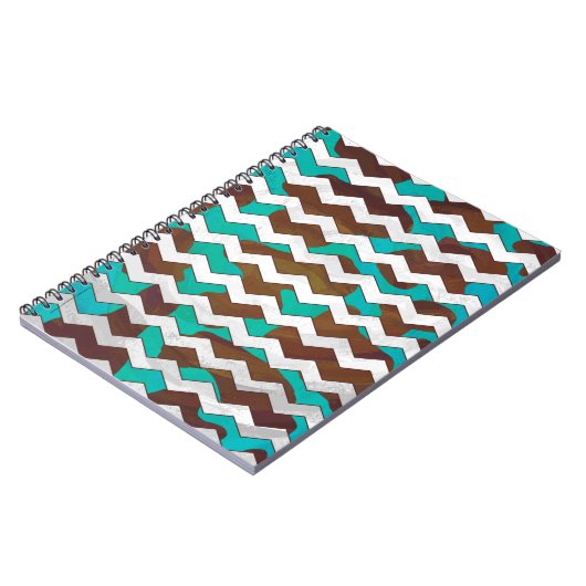 Chevron Koe Brown en Blauwgroen print Notitieboek (Linkerzijde)