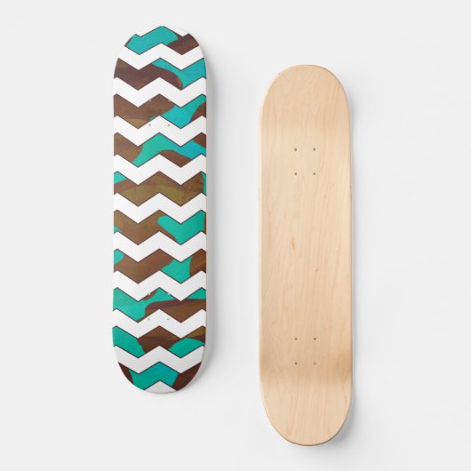 Chevron Koe Brown en Blauwgroen print Skateboard (Voorkant)