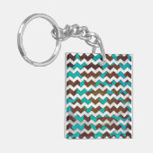 Chevron Koe Brown en Blauwgroen print Sleutelhanger (Voorkant Links)