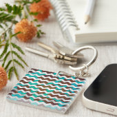 Chevron Koe Brown en Blauwgroen print Sleutelhanger (Voorkant Rechts)