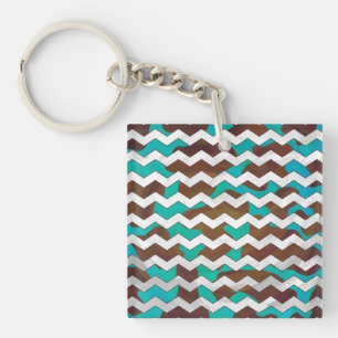 Chevron Koe Brown en Blauwgroen print Sleutelhanger