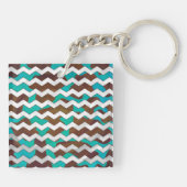 Chevron Koe Brown en Blauwgroen print Sleutelhanger (Achterkant)