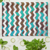 Chevron Koe Brown en Blauwgroen print Theedoek (Gevouwen)