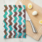 Chevron Koe Brown en Blauwgroen print Theedoek (Quarter Fold)