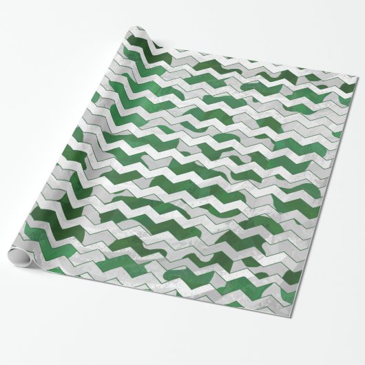 Chevron Koe Green en White Print Cadeaupapier (Uitgerold)