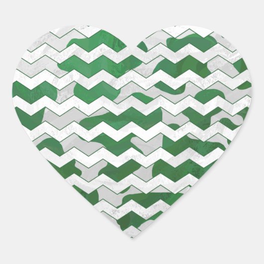 Chevron Koe Green en White Print Hart Sticker (Voorkant)