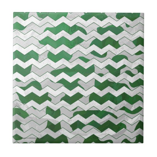 Chevron Koe Green en White Print Tegeltje (Voorkant)