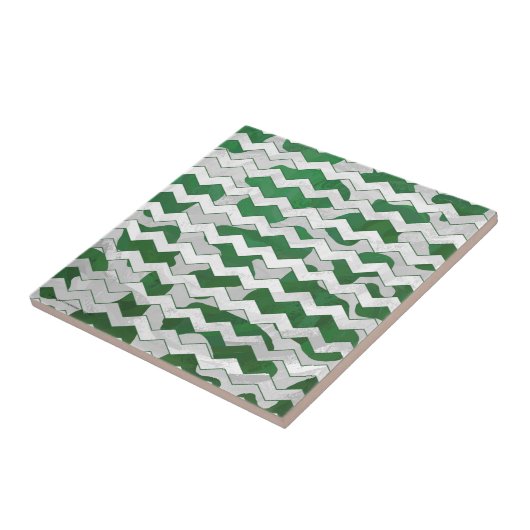 Chevron Koe Green en White Print Tegeltje (Zijkant)