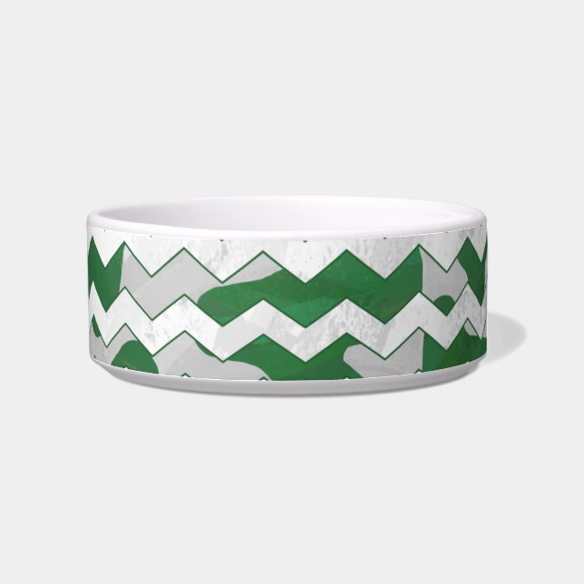 Chevron Koe Green en White Print Voerbakje (Rechts)