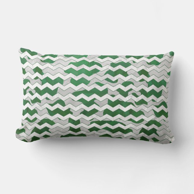 Chevron Koe Groen en Wit Print Kussen (Voorkant)