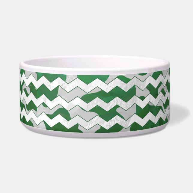Chevron Koe Groen en Wit Print Voerbakje (Rechts)