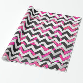 Chevron Koe Hot Pink en Black Print Cadeaupapier (Uitgerold)