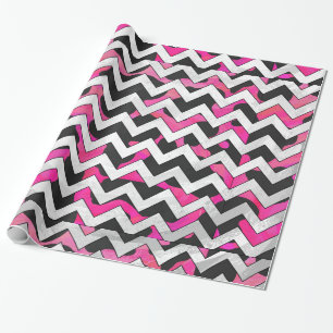 Chevron Koe Hot Pink en Black Print Cadeaupapier