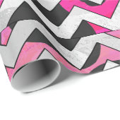Chevron Koe Hot Pink en Black Print Cadeaupapier (Rol Hoek)