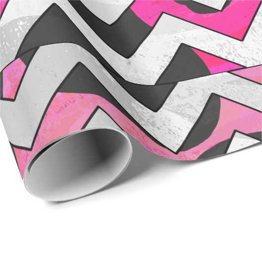 Chevron Koe Hot Pink en Black Print Cadeaupapier (Rol Hoek)