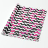 Chevron Koe Hot Pink en Black Print Cadeaupapier (Uitgerold)