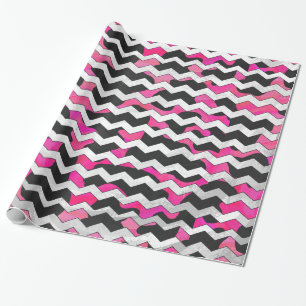 Chevron Koe Hot Pink en Black Print Cadeaupapier