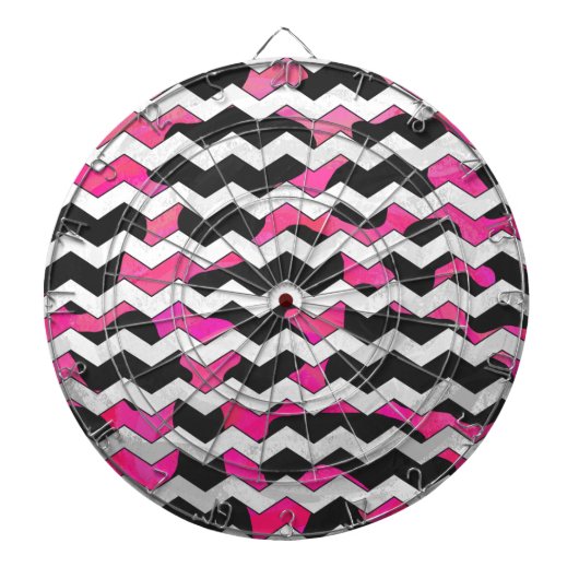 Chevron Koe Hot Pink en Black Print Dartbord (Voorkant)