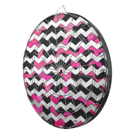 Chevron Koe Hot Pink en Black Print Dartbord (Voorkant Rechts)