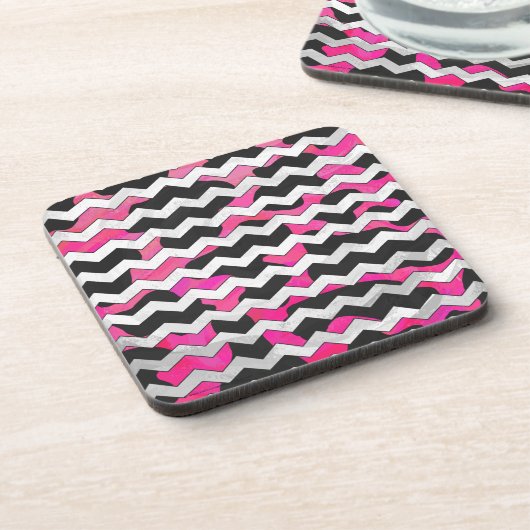 Chevron Koe Hot Pink en Black Print Drankjes Onderzetter (Linkerzijde)