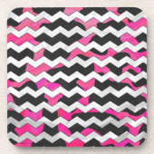 Chevron Koe Hot Pink en Black Print Drankjes Onderzetter (Voorkant)