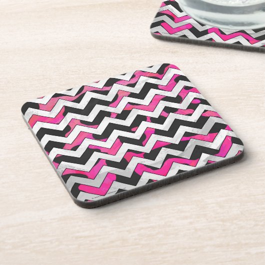 Chevron Koe Hot Pink en Black Print Drankjes Onderzetter (Linkerzijde)