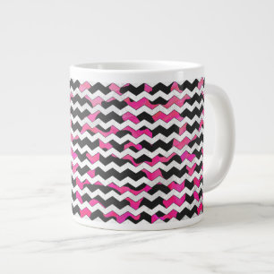 Chevron Koe Hot Pink en Black Print Grote Koffiekop